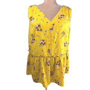Ann Taylor LOFT Sleeveless Top Womens Plus Sz 18‎ Yellow Floral V Neck Ruffle